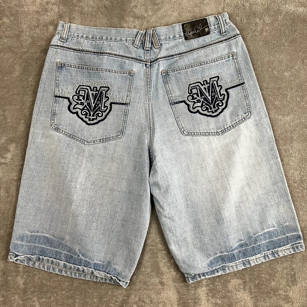 VTG Tupac Makaveli Shorts Mens 40 Baggy Y2K Hip Hop Embroidered Pocket Grunge